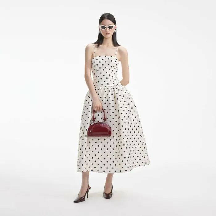 Self Portrait Bridesmaid Cream Polka Dot Taffeta Midi Dress 8211 Women