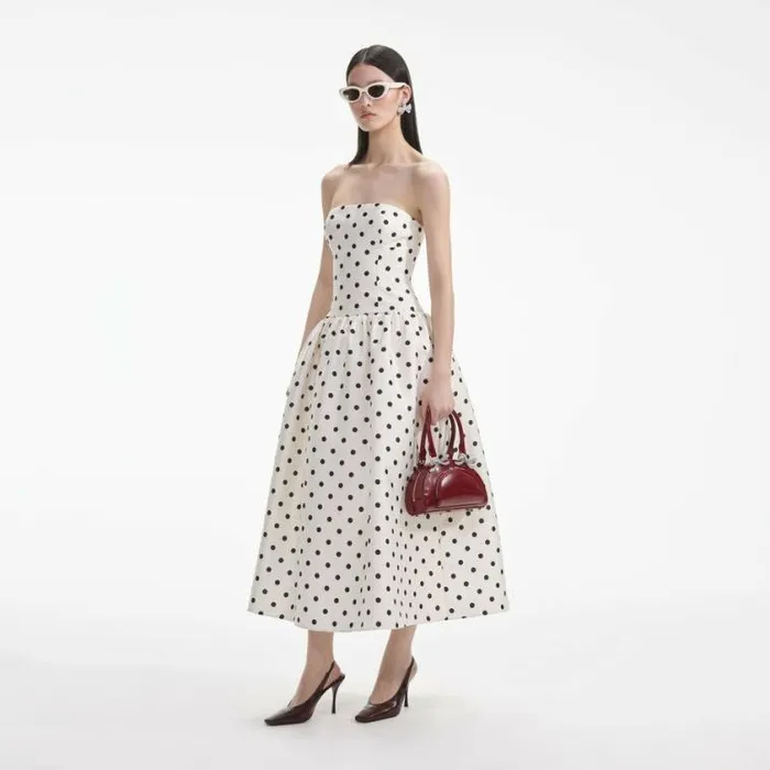Self Portrait Bridesmaid Cream Polka Dot Taffeta Midi Dress 8211 Women