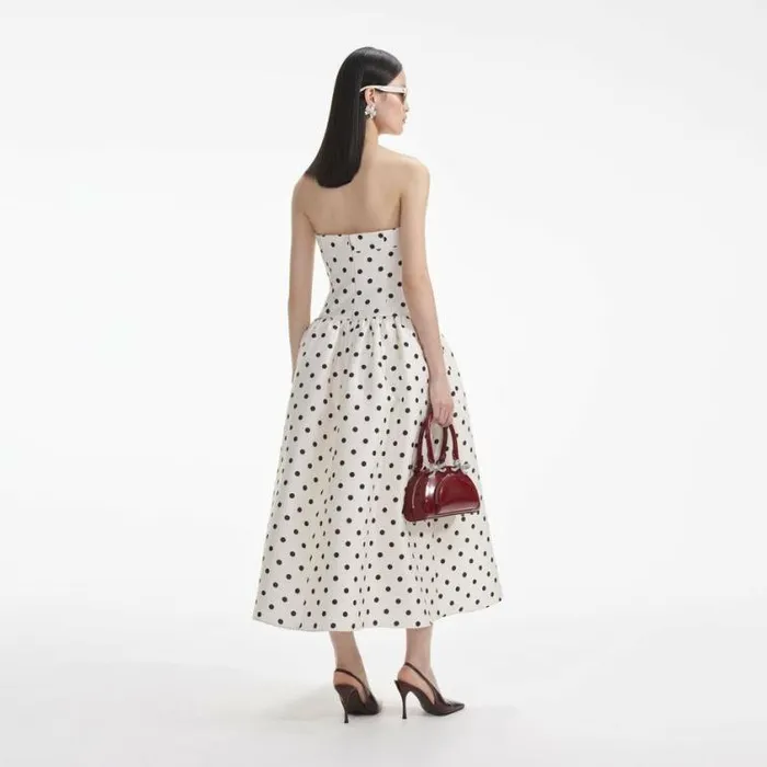 Self Portrait Bridesmaid Cream Polka Dot Taffeta Midi Dress 8211 Women