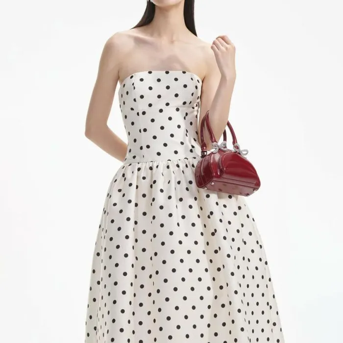 Self Portrait Bridesmaid Cream Polka Dot Taffeta Midi Dress 8211 Women
