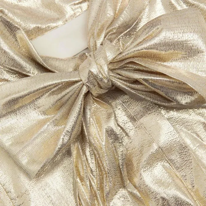Self Portrait Bridesmaid Gold Metallic Pussy Bow Maxi Dress 8211 Women