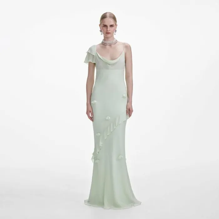Self Portrait Bridesmaid Mint Georgette Flower Maxi Dress 8211 Women