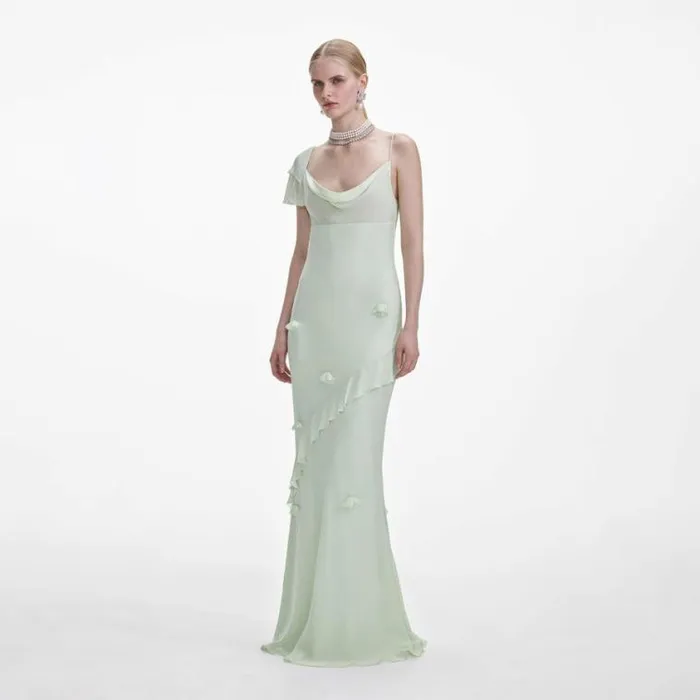 Self Portrait Bridesmaid Mint Georgette Flower Maxi Dress 8211 Women