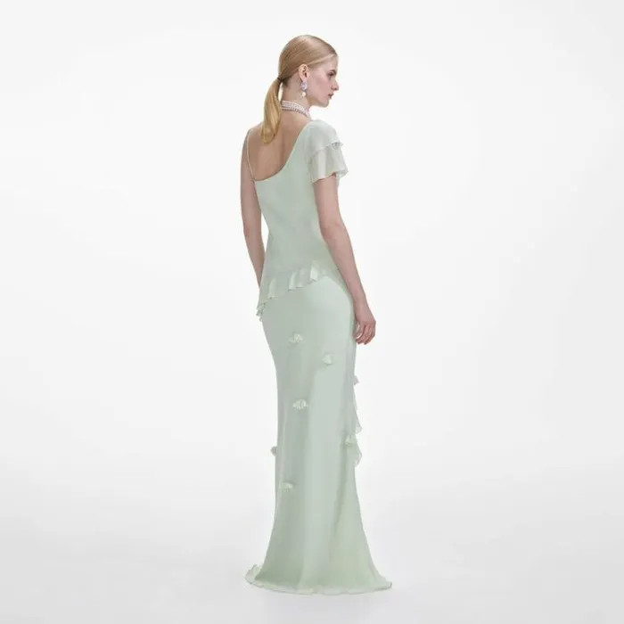 Self Portrait Bridesmaid Mint Georgette Flower Maxi Dress 8211 Women