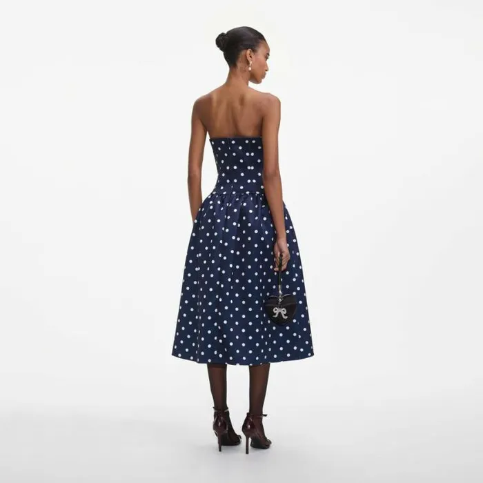 Self Portrait Bridesmaid Navy Polka Dot Satin Midi Dress 8211 Women