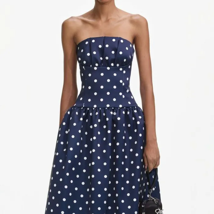 Self Portrait Bridesmaid Navy Polka Dot Satin Midi Dress 8211 Women