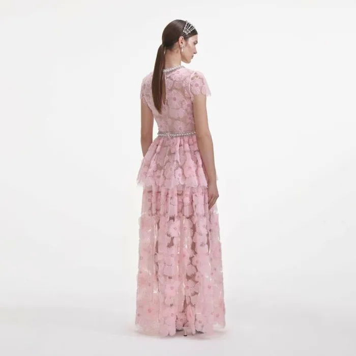 Self Portrait Bridesmaid Pink Embellished Tulle Maxi Dress 8211 Women
