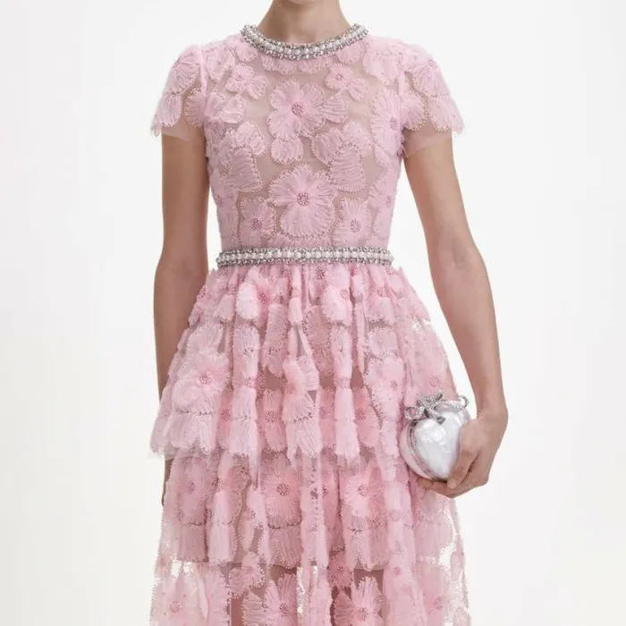 Self Portrait Bridesmaid Pink Embellished Tulle Maxi Dress 8211 Women