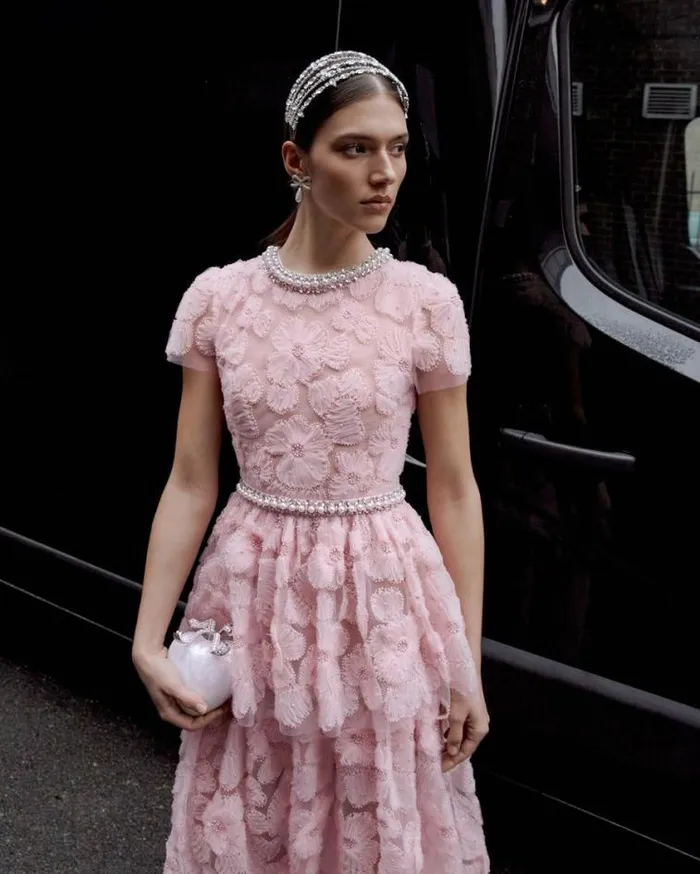 Self Portrait Bridesmaid Pink Embellished Tulle Maxi Dress 8211 Women