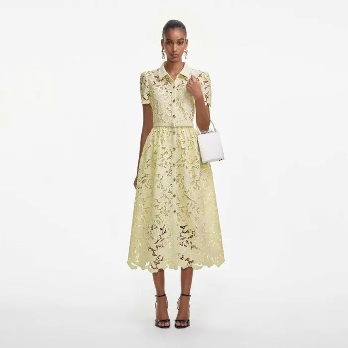 Self Portrait Bridesmaid Yellow Lace Collared Midi Dress 8211 Women