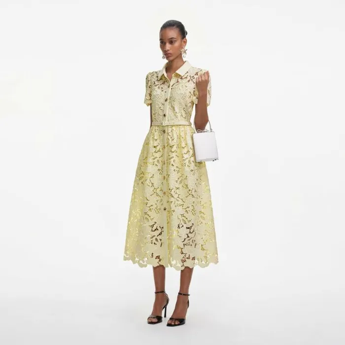 Self Portrait Bridesmaid Yellow Lace Collared Midi Dress 8211 Women
