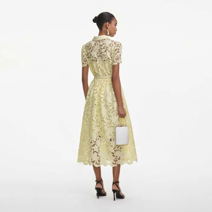 Self Portrait Bridesmaid Yellow Lace Collared Midi Dress 8211 Women
