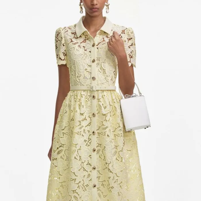 Self Portrait Bridesmaid Yellow Lace Collared Midi Dress 8211 Women