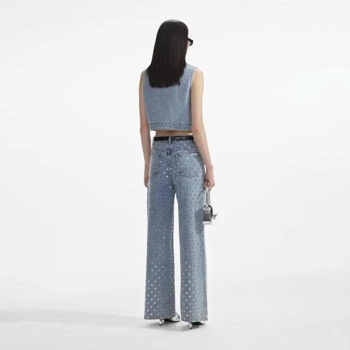 Self Portrait Denim Bleach Wash Rhinestone Denim Top 8211 Women