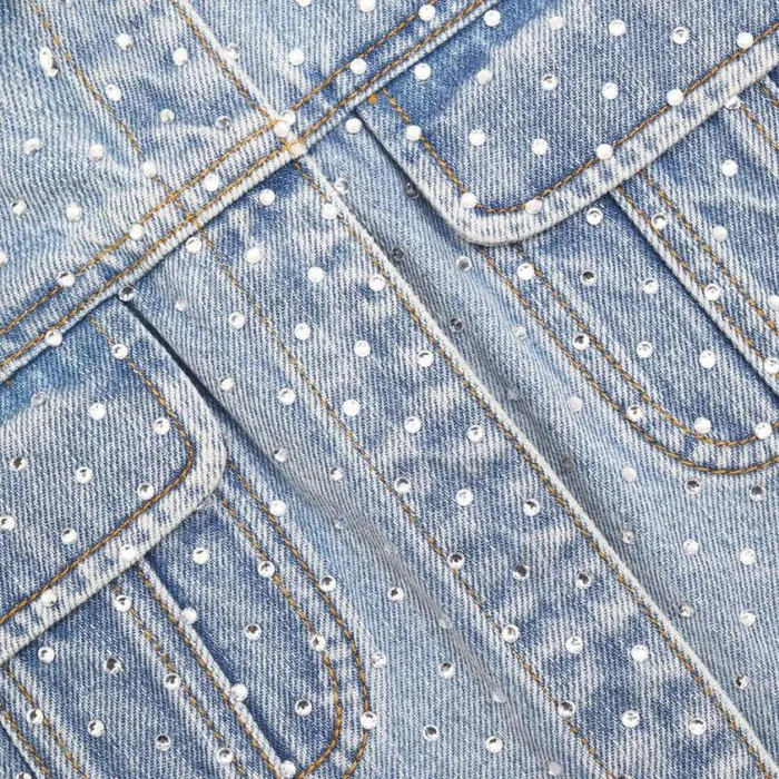 Self Portrait Denim Bleach Wash Rhinestone Denim Top 8211 Women