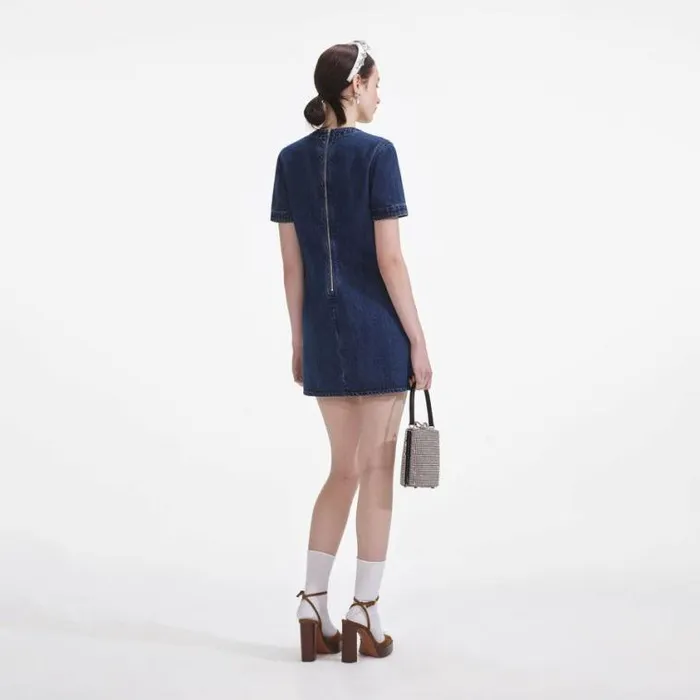 Self Portrait Denim Denim Bow Mini Dress 8211 Women
