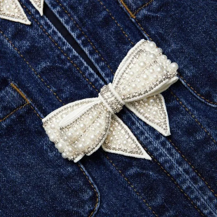 Self Portrait Denim Denim Bow Mini Dress 8211 Women