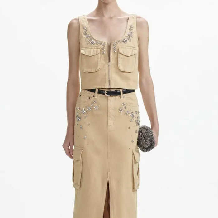 Self Portrait Denim Embellished Denim Cargo Maxi Skirt 8211 Women