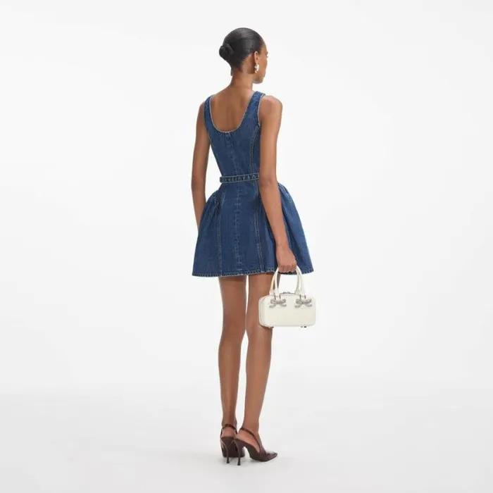 Self Portrait Denim Flared Denim Mini Dress 8211 Women