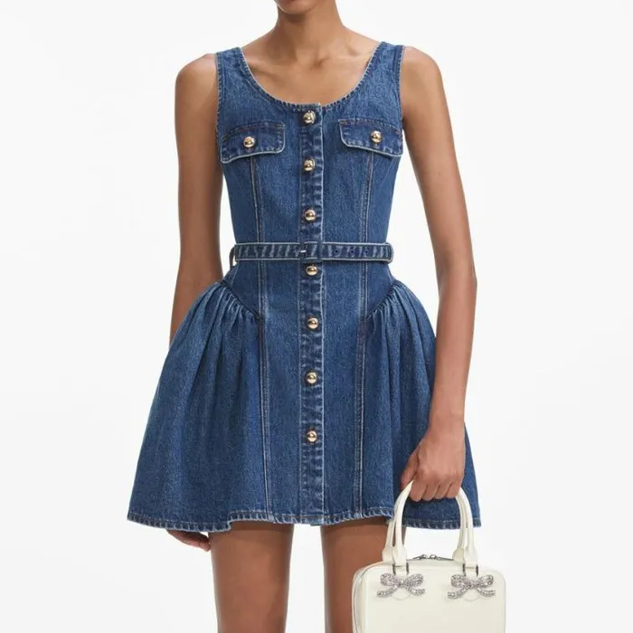 Self Portrait Denim Flared Denim Mini Dress 8211 Women