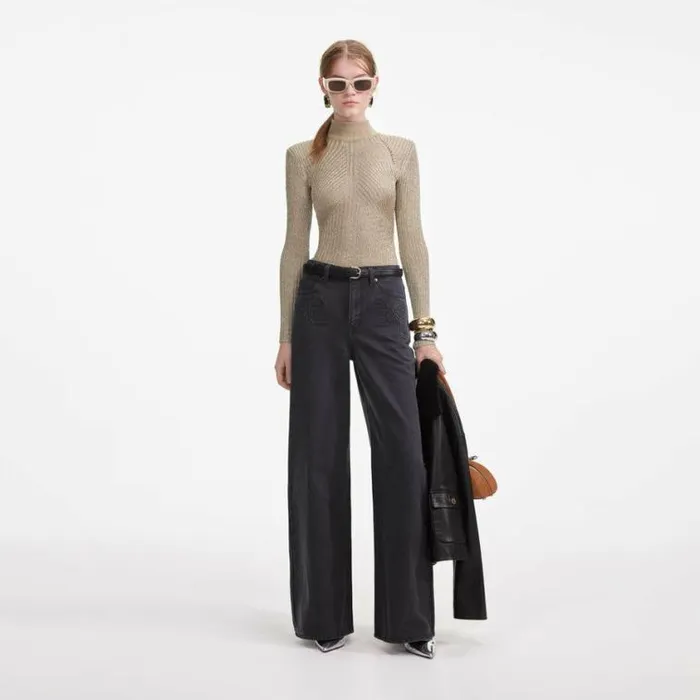 Self Portrait Denim Grey Denim Bow Motif Jeans 8211 Women