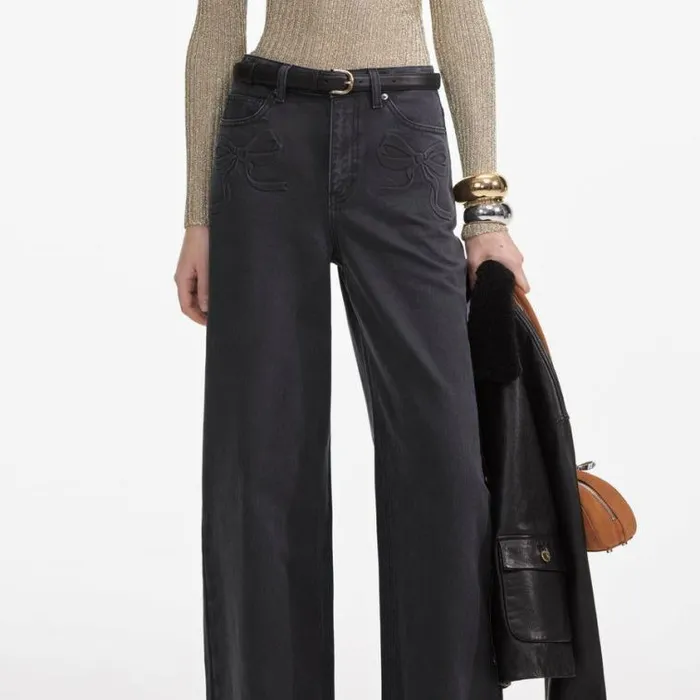 Self Portrait Denim Grey Denim Bow Motif Jeans 8211 Women
