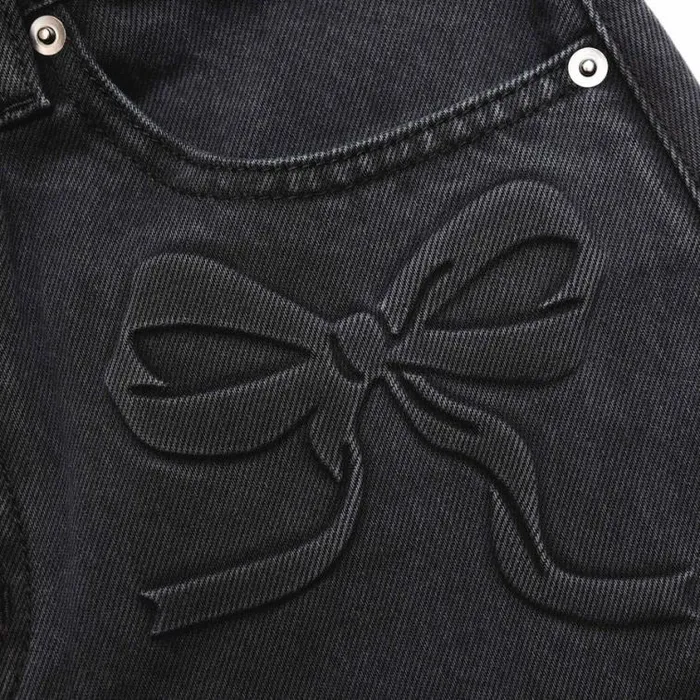 Self Portrait Denim Grey Denim Bow Motif Jeans 8211 Women