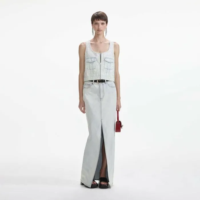 Self Portrait Denim Rhinestone Denim Cargo Top 8211 Women