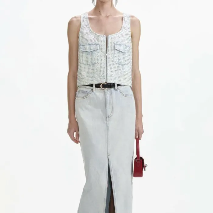 Self Portrait Denim Rhinestone Denim Cargo Top 8211 Women