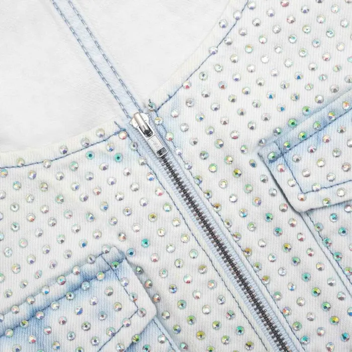 Self Portrait Denim Rhinestone Denim Cargo Top 8211 Women