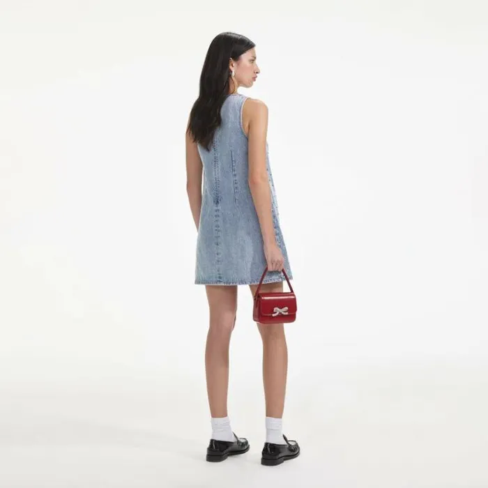 Self Portrait Denim Square Rhinestone Denim Mini Dress 8211 Women