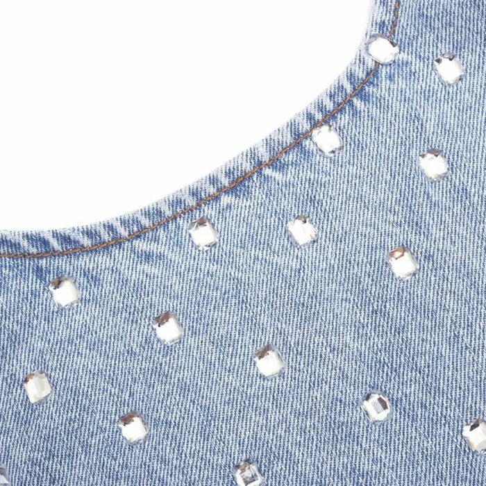 Self Portrait Denim Square Rhinestone Denim Mini Dress 8211 Women