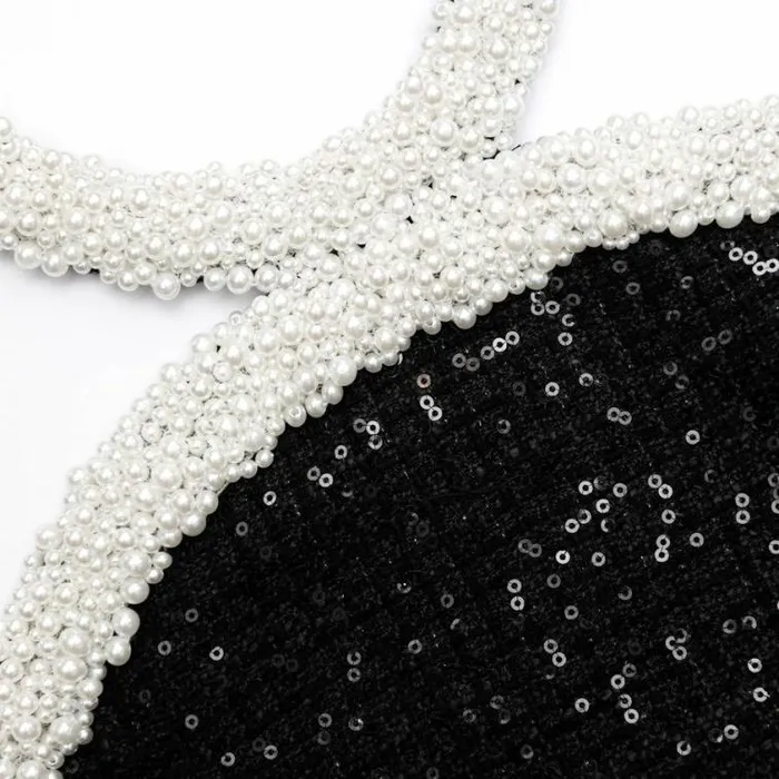 Self Portrait Dresses Black Boucle Pearl Trim Mini Dress 8211 Women