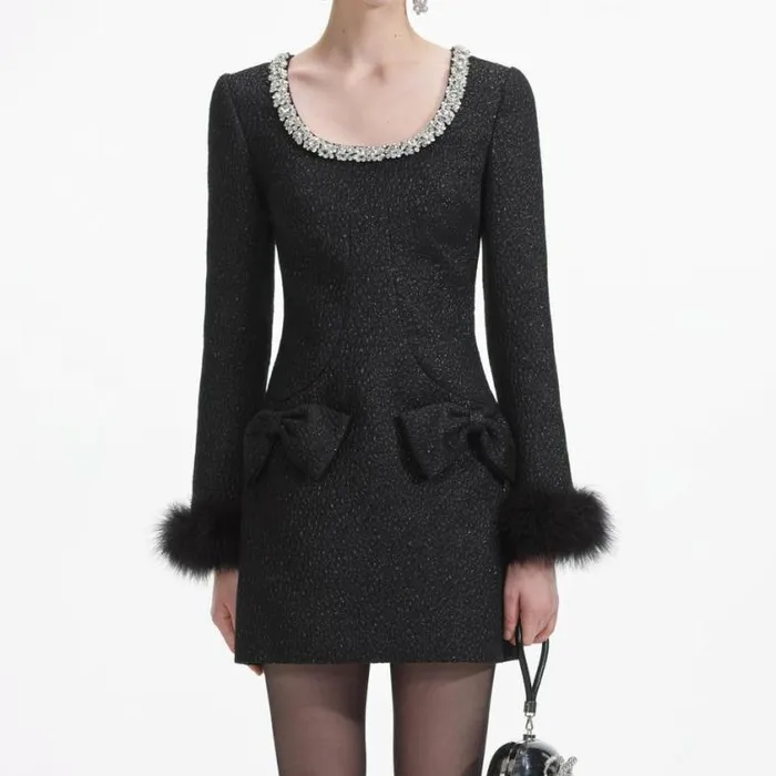 Self Portrait Dresses Black Textured Metallic Mini Dress 8211 Women