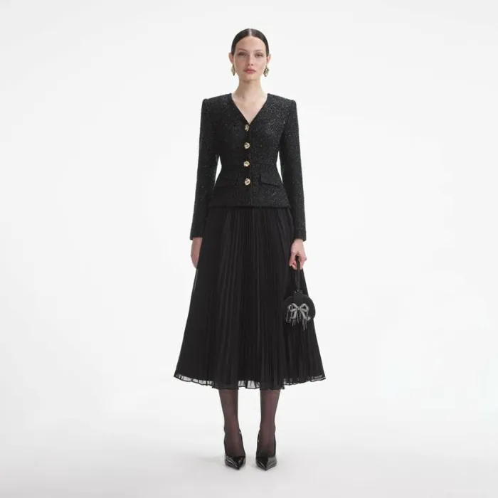 Self Portrait Dresses Black Tinsel Boucle Chiffon Midi Dress 8211 Women