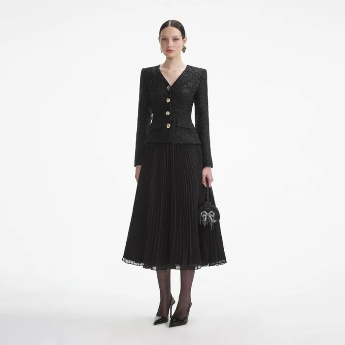 Self Portrait Dresses Black Tinsel Boucle Chiffon Midi Dress 8211 Women