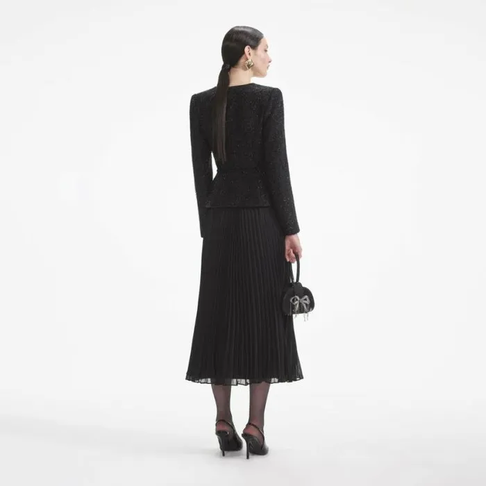 Self Portrait Dresses Black Tinsel Boucle Chiffon Midi Dress 8211 Women