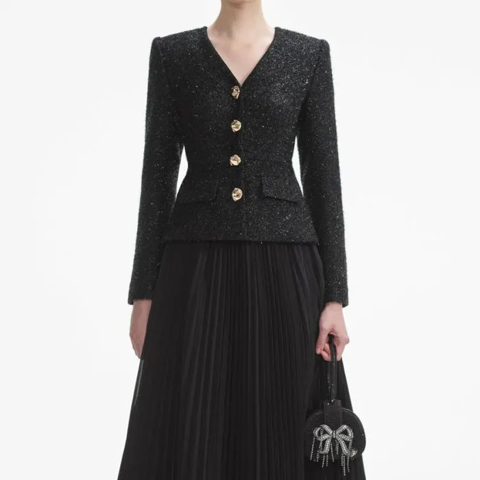 Self Portrait Dresses Black Tinsel Boucle Chiffon Midi Dress 8211 Women