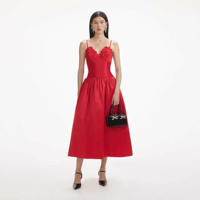 Self Portrait Dresses Red Taffeta Midi Dress 8211 Women