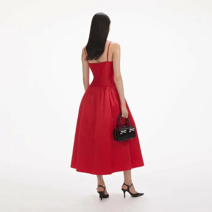 Self Portrait Dresses Red Taffeta Midi Dress 8211 Women
