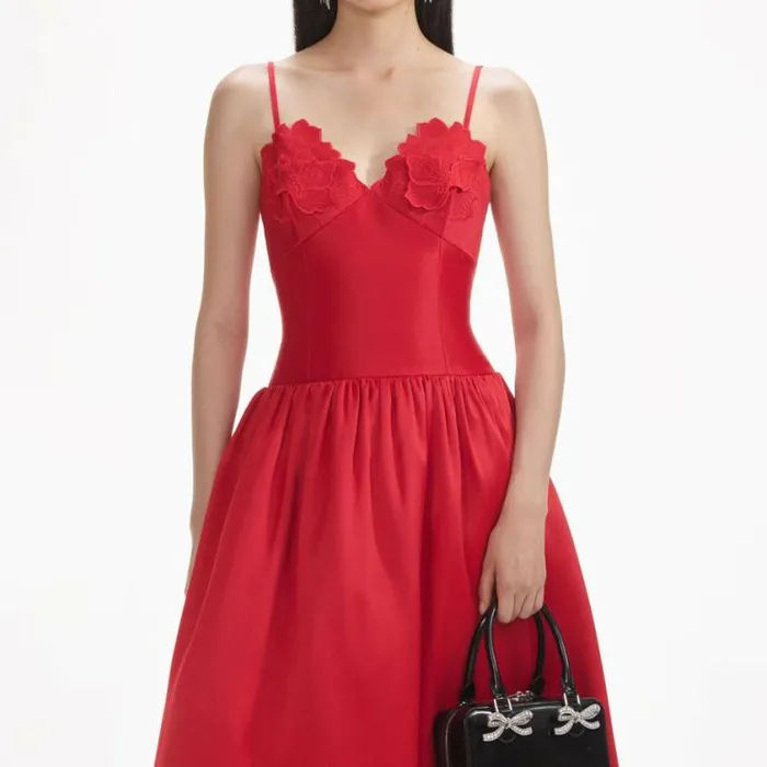 Self Portrait Dresses Red Taffeta Midi Dress 8211 Women
