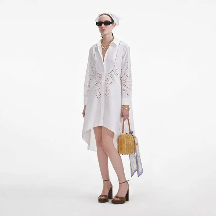 Self Portrait Dresses White Cotton Embroidered Shirt Dress 8211 Women