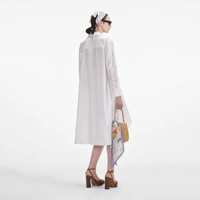 Self Portrait Dresses White Cotton Embroidered Shirt Dress 8211 Women
