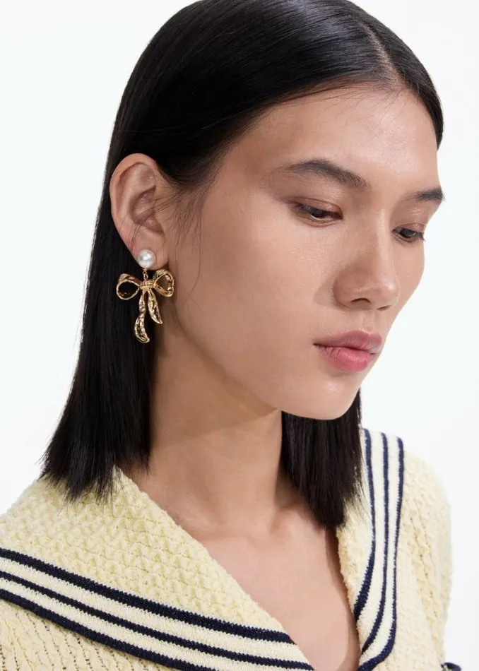 Self Portrait Earrings Mottled Gold Bow Earrings 8211 Women