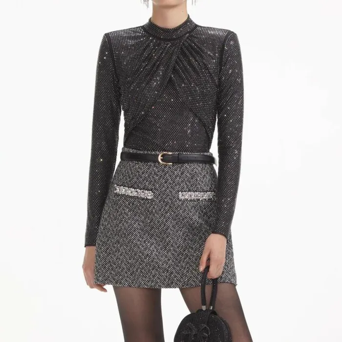 Self Portrait Exclusives Black Rhinestone Mesh Top 8211 Women