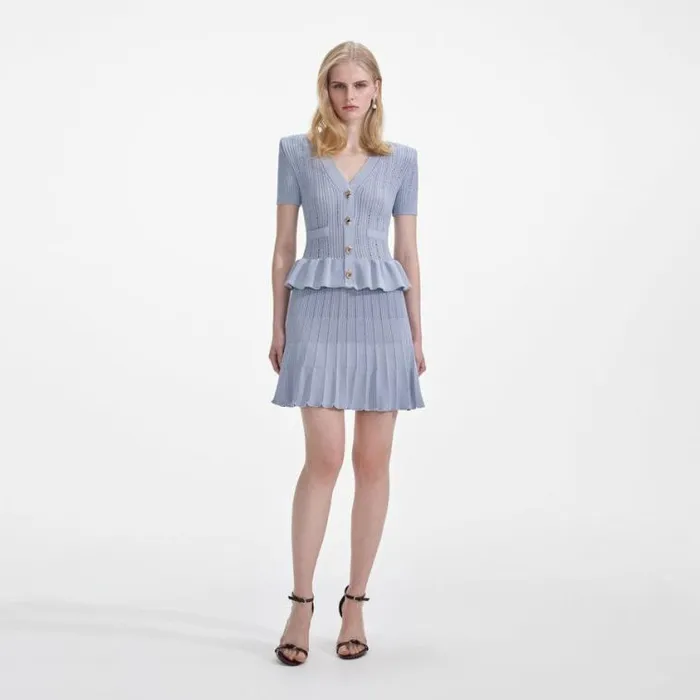 Self Portrait Exclusives Blue Knit Peplum Mini Dress 8211 Women