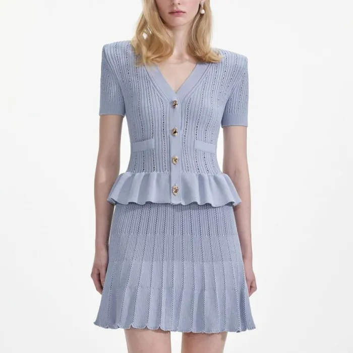 Self Portrait Exclusives Blue Knit Peplum Mini Dress 8211 Women