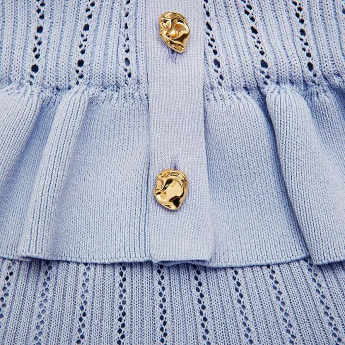Self Portrait Exclusives Blue Knit Peplum Mini Dress 8211 Women