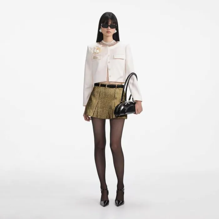 Self Portrait Exclusives Cream 3D Flower Satin Jacket 8211 Women