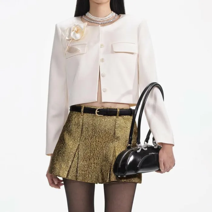 Self Portrait Exclusives Cream 3D Flower Satin Jacket 8211 Women